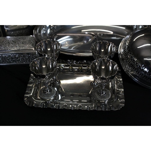 421 - Collection of 20th Century silver plate to include spirit kettle, boiled egg stand, lidded tureen wi... 