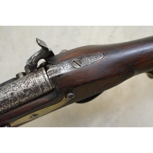 232 - Percussion cap muzzle loading rifle with short barrel and brass fittings, plus a shotgun case