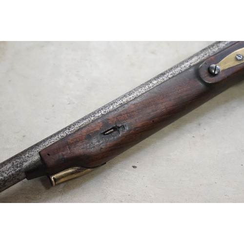 232 - Percussion cap muzzle loading rifle with short barrel and brass fittings, plus a shotgun case