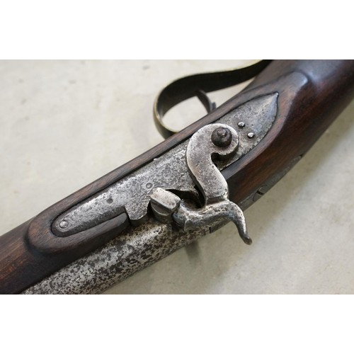 232 - Percussion cap muzzle loading rifle with short barrel and brass fittings, plus a shotgun case