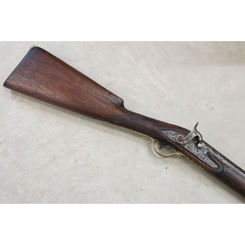 233 - Percussion cap muzzle loading rifle with long barrel and brass fittings, engraved with GR cypher