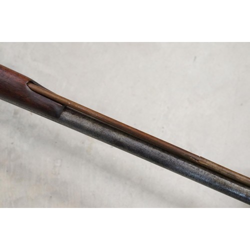 233 - Percussion cap muzzle loading rifle with long barrel and brass fittings, engraved with GR cypher