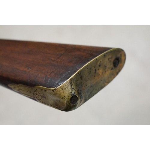 233 - Percussion cap muzzle loading rifle with long barrel and brass fittings, engraved with GR cypher