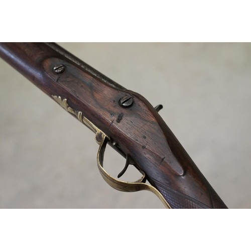 233 - Percussion cap muzzle loading rifle with long barrel and brass fittings, engraved with GR cypher