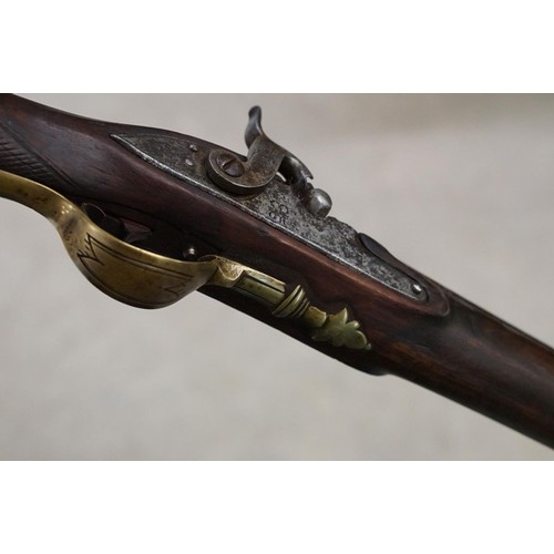 233 - Percussion cap muzzle loading rifle with long barrel and brass fittings, engraved with GR cypher