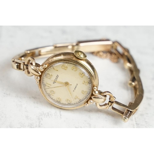 572 - Rotary 9ct yellow gold ladies wristwatch, Arabic numerals, 9ct gold expandable bracelet strap; toget... 