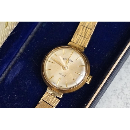 576 - Rotary 9ct yellow gold ladies wristwatch, circular dial, baton numeral markers, pencil hands, the st... 