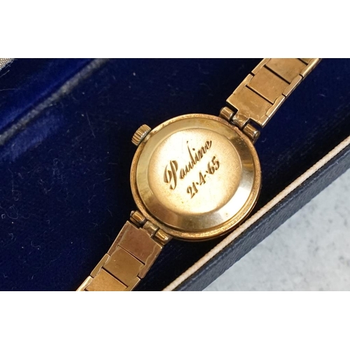 576 - Rotary 9ct yellow gold ladies wristwatch, circular dial, baton numeral markers, pencil hands, the st... 