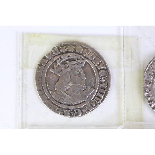 269 - Two British King Henry VIII hammered silver Groat coins together with two half groats to include Sou... 