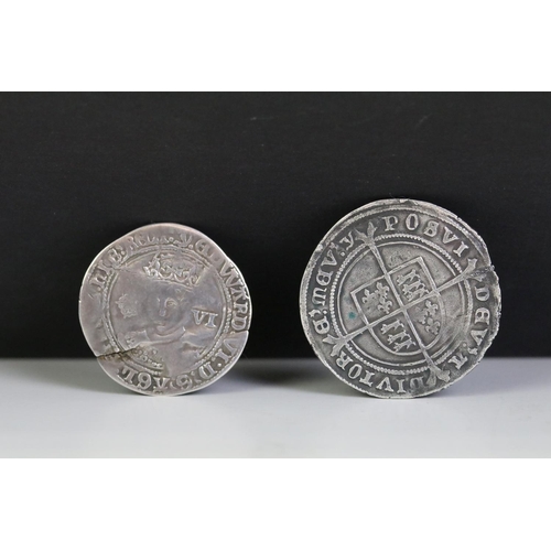 270 - A British King Edward VI hammered silver sixpence coin (London Mint) together with a shilling (3rd P... 