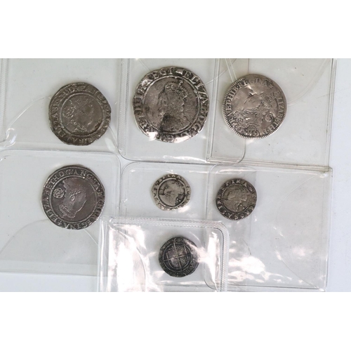 272 - A collection of seven British Queen Elizabeth I hammered silvert coins to include Shilling, 3 x Sixp... 