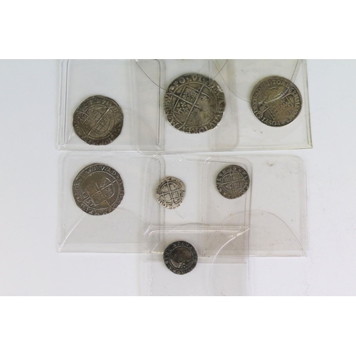 272 - A collection of seven British Queen Elizabeth I hammered silvert coins to include Shilling, 3 x Sixp... 