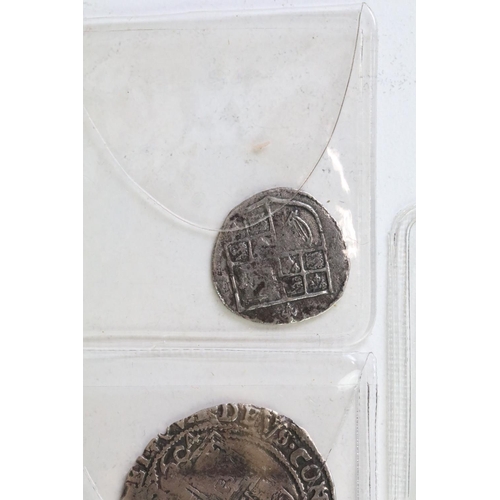 273 - A collection of six British King James I hammered silver coins to include a shilling, sixpence, 2 x ... 