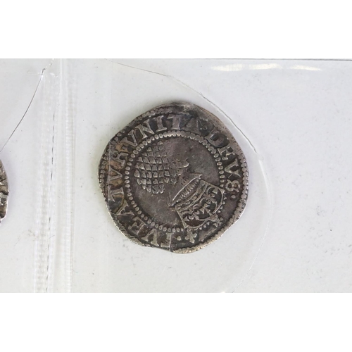 273 - A collection of six British King James I hammered silver coins to include a shilling, sixpence, 2 x ... 