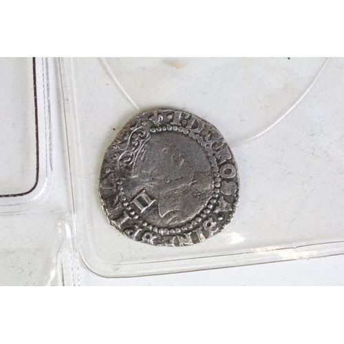 273 - A collection of six British King James I hammered silver coins to include a shilling, sixpence, 2 x ... 