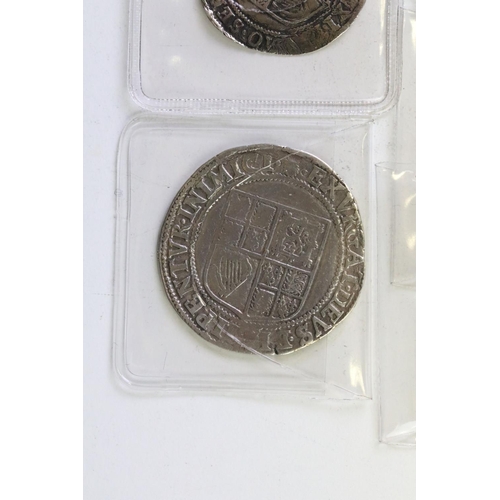 273 - A collection of six British King James I hammered silver coins to include a shilling, sixpence, 2 x ... 