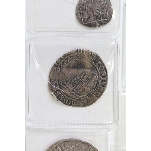 273 - A collection of six British King James I hammered silver coins to include a shilling, sixpence, 2 x ... 