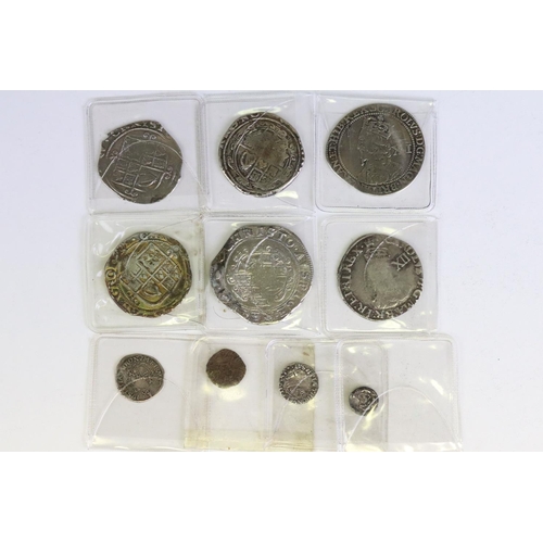 274 - A collection of nine British King Charles I hammered silver coins to include Half Crown, Shillings, ... 