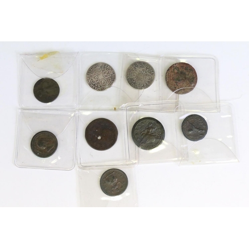 284 - A collection of nine British King George I early milled coins to include two silcer shillings.