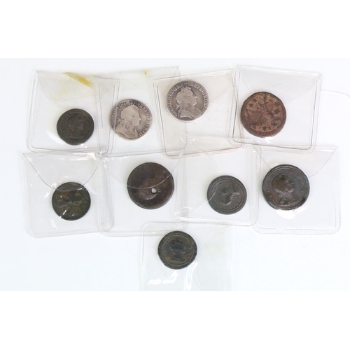 284 - A collection of nine British King George I early milled coins to include two silcer shillings.