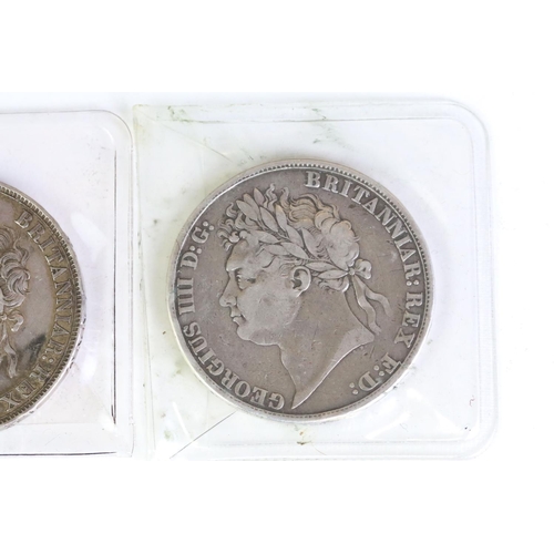 292 - A collection of three British King George IIII early milled silver full crown coins to include 2 x 1... 