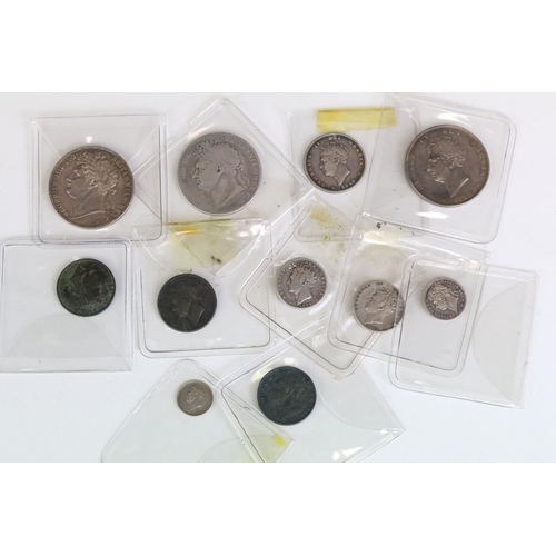 293 - A collection of British King George IIII early milled silver and copper coins to include half crowns... 