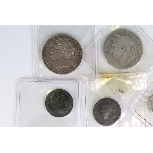 293 - A collection of British King George IIII early milled silver and copper coins to include half crowns... 