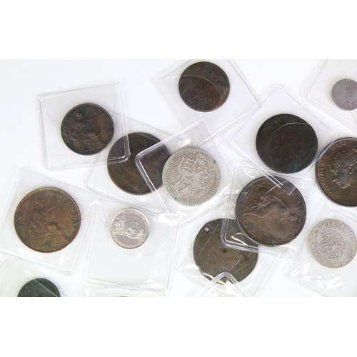 300 - A collection of British Queen Victoria silver and copper coins to include half crown, florin, shilli... 