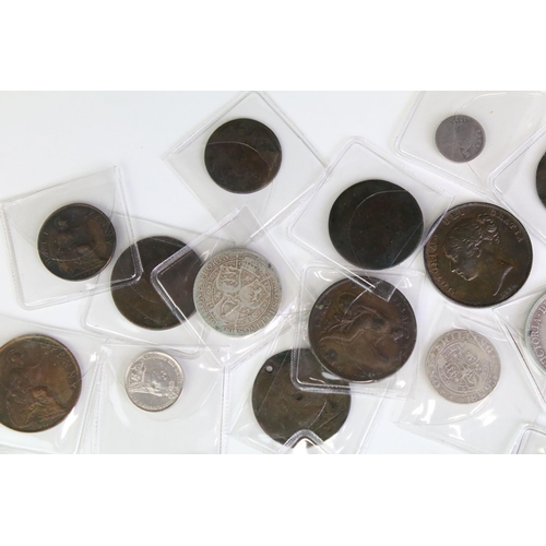 300 - A collection of British Queen Victoria silver and copper coins to include half crown, florin, shilli... 