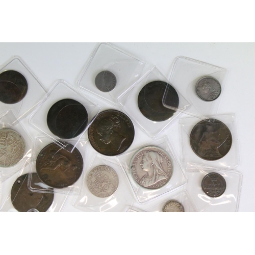 300 - A collection of British Queen Victoria silver and copper coins to include half crown, florin, shilli... 