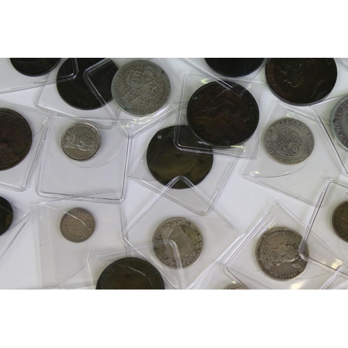 300 - A collection of British Queen Victoria silver and copper coins to include half crown, florin, shilli... 