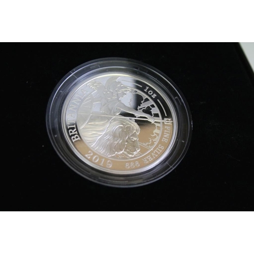 228 - A United Kingdom Royal Mint 2019 Britannia fine silver 1oz coin encapsulated within fitted display b... 