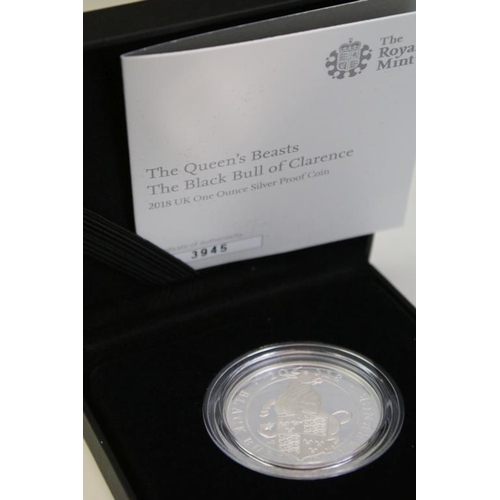 234 - A collection of six United Kingdom Royal Mint 'The Queens Beasts' One Ounce silver proof coins to in... 