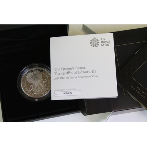 234 - A collection of six United Kingdom Royal Mint 'The Queens Beasts' One Ounce silver proof coins to in... 