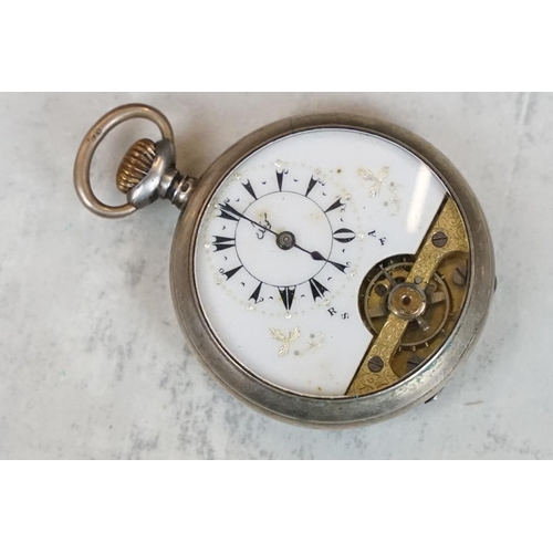 610 - Collection of pocket watches and fob watches to include a silver open face top wind pocket watch; a ... 