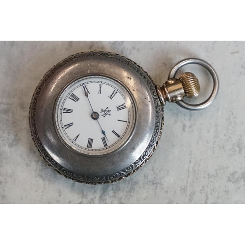 610 - Collection of pocket watches and fob watches to include a silver open face top wind pocket watch; a ... 