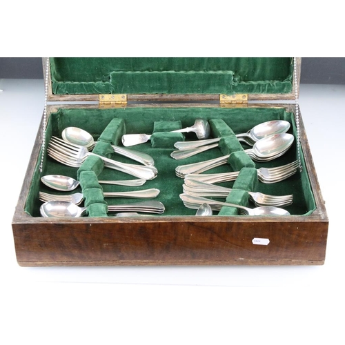 813 - Wooden case cutlery canteen appointed with Atkin Brothers silver hallmarked cutlery to include eight... 