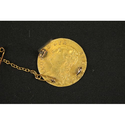 14 - A French / France Gold Louis XVI 2 Louis d'or 1786-W Coin With Pin Mount To Verso Together With A Sm... 