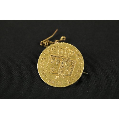 14 - A French / France Gold Louis XVI 2 Louis d'or 1786-W Coin With Pin Mount To Verso Together With A Sm... 