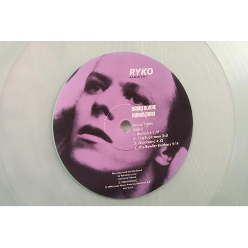 58 - Vinyl - David Bowie Hunky Dory US 1990 Limited Edition Double Clear Vinyl with OBI slick on Ryko Ana... 