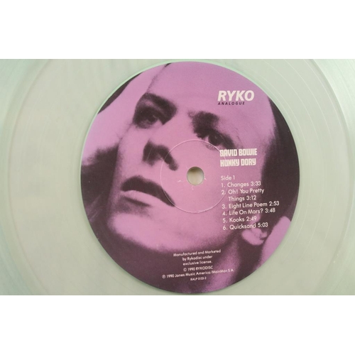 58 - Vinyl - David Bowie Hunky Dory US 1990 Limited Edition Double Clear Vinyl with OBI slick on Ryko Ana... 