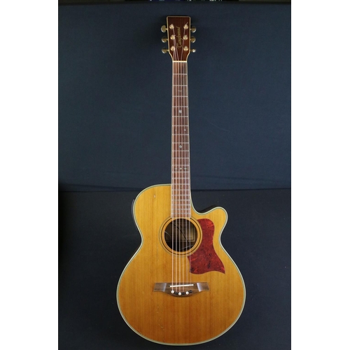 781 - Guitar - Tanglewood TW45DLX electro acoustic guitar, a couple of marks to body, with soft case