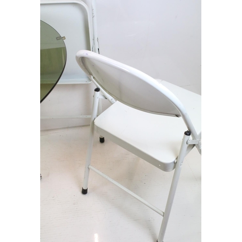 678 - Set of Four Mid century / Contemporary ' Krueger ' Metal Folding Chairs with a white finish, each ch... 