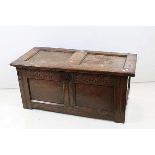 679 - 18th / 19th century Walnut Coffer, the two panel front with carved frieze, 48cm high x 104cm long x ... 