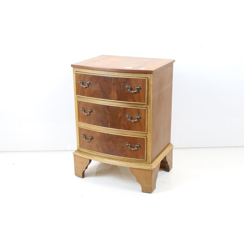 680 - Small Contemporary Mahogany Veneered Bow Front Chest of Three Drawers, 70cm high x 53cm wide x 39cm ... 