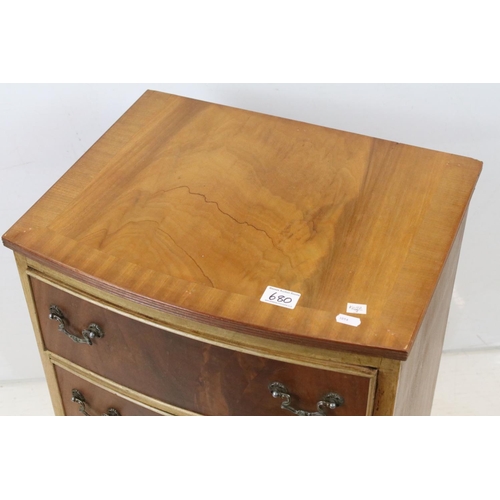 680 - Small Contemporary Mahogany Veneered Bow Front Chest of Three Drawers, 70cm high x 53cm wide x 39cm ... 