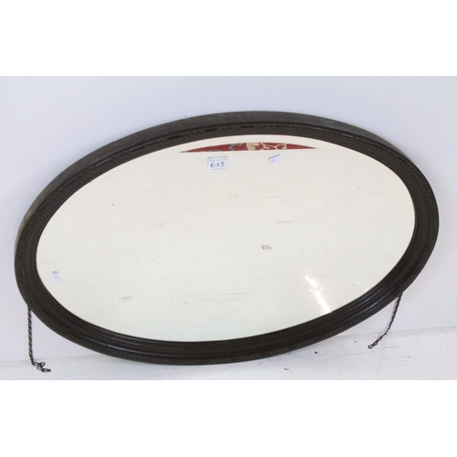 683 - Early 20th century Oval Mirror with bevelled edge, 59cm x 82cm together with a Brass ' Slippers ' Bo... 