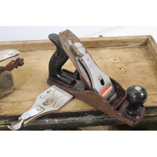 687 - Early 20th century Wooden Carpenter's Tool Box (64cm long x 14cm high) together with a quantity of W... 