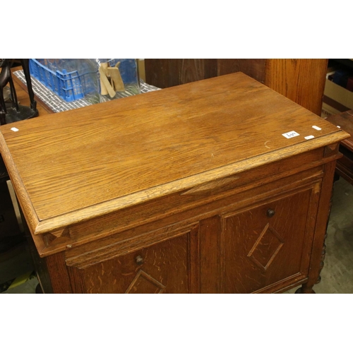 689 - Early 20th century Oak ' Academy ' Gramophone Cabinet, the hinged lid opening to a turntable and div... 