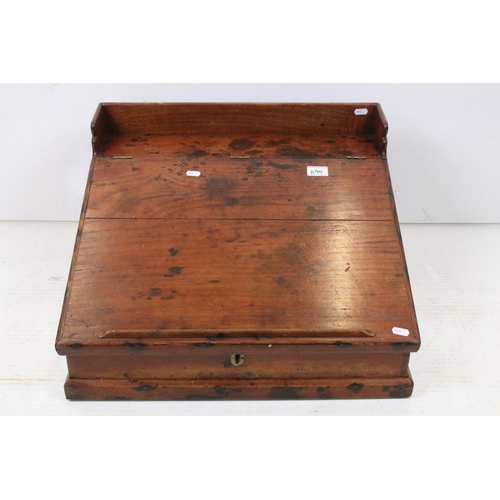 690 - 19th century Pine Table Top Clerk's Desk, the sloping hinged lid opening to an interior fitted with ... 